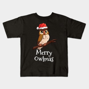 Merry Owlmas Merry Christmas Santas Hat Owl Kids T-Shirt